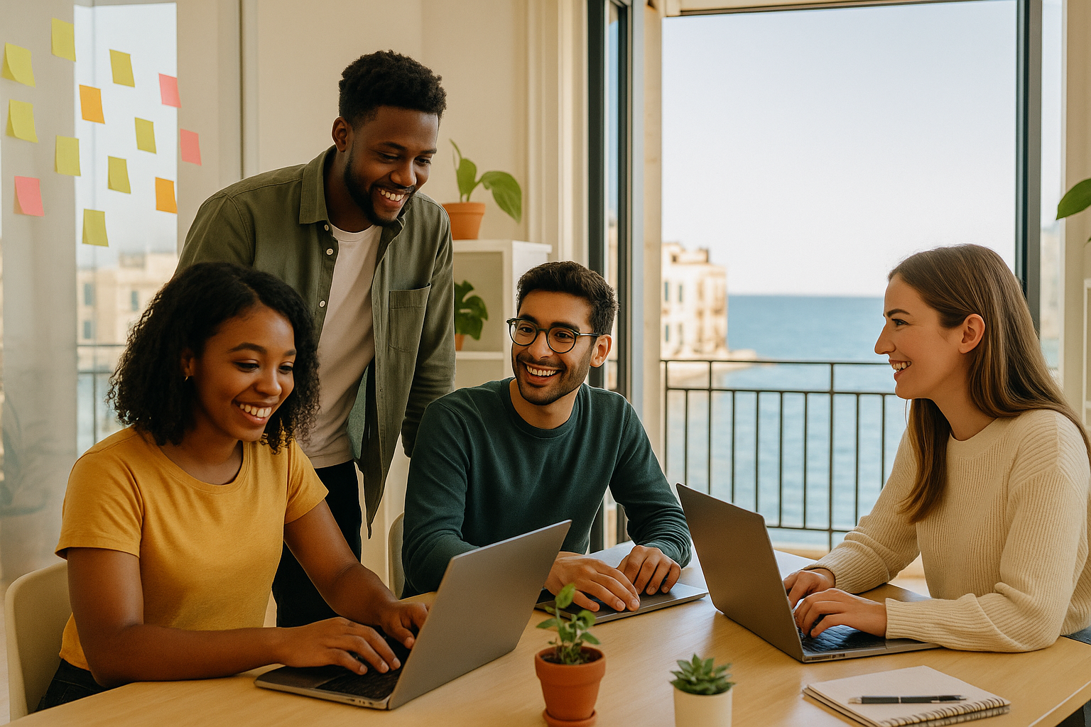 Entrepreneurs collaborating in a co-working space